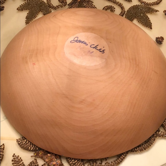 Janis Childs Hand painted Wooden Bowl. ~12” - Picture 3 of 6